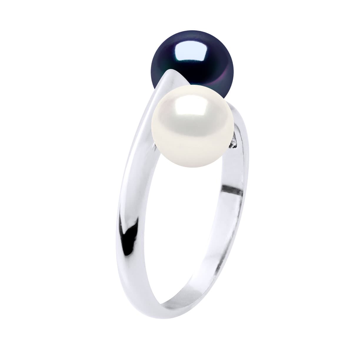 Bague Toi & Moi Véritables Perles de Culture d'Eau Douce Rondes 6-7 mm — Argent 925 Millièmes Rhodié 1