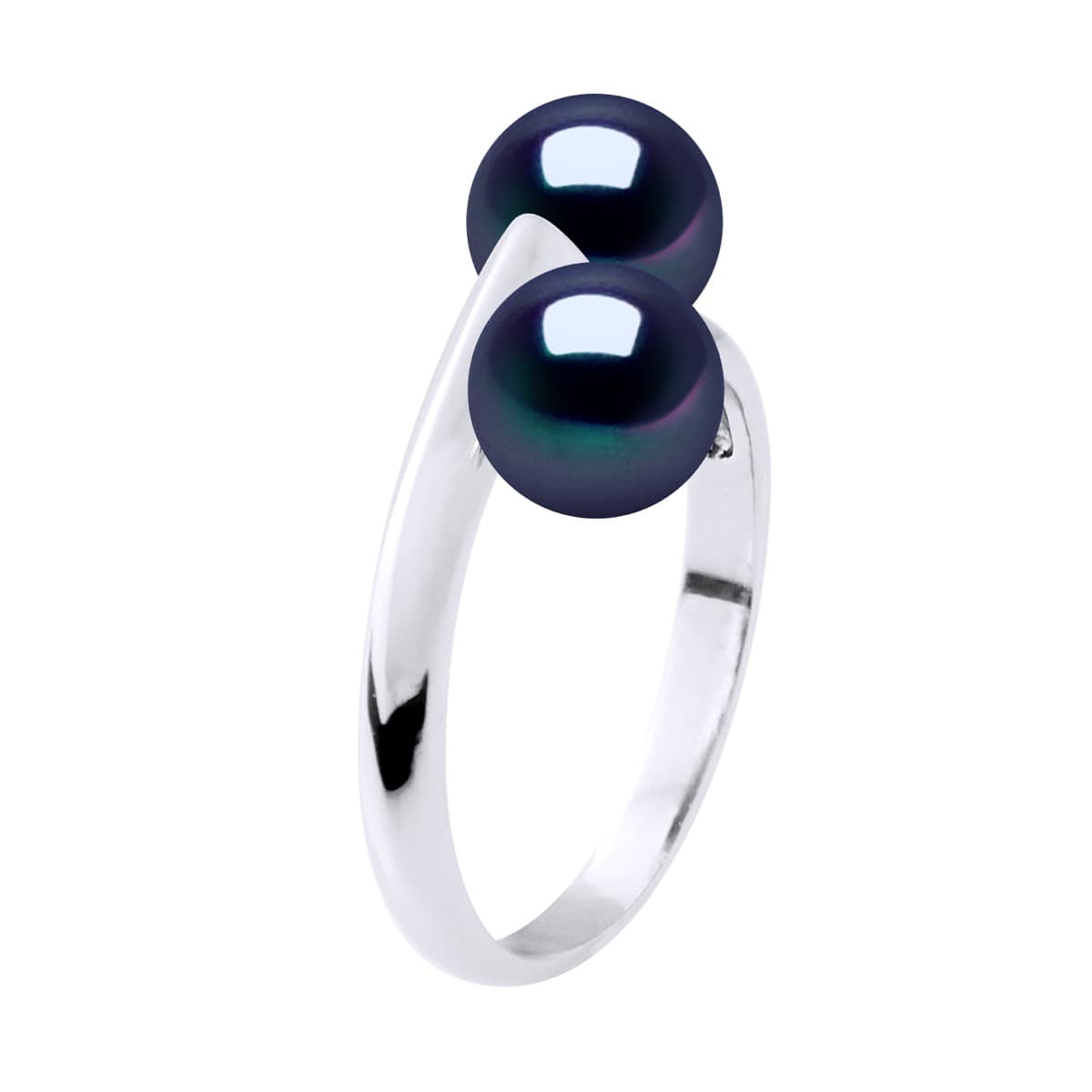 Bague Toi & Moi Véritables Perles de Culture d'Eau Douce Rondes 6-7 mm — Argent 925 Millièmes Rhodié 1