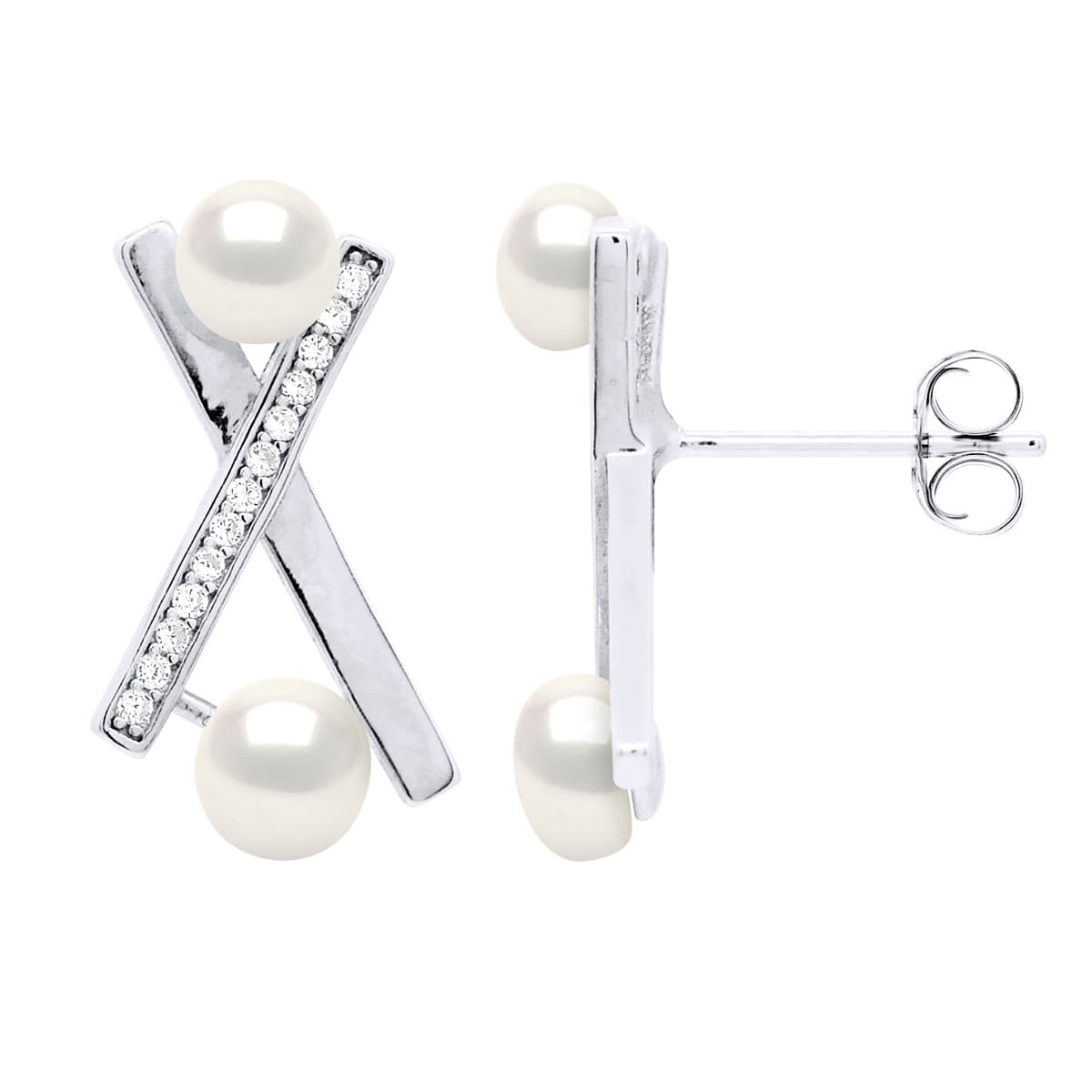 Boucles d'Oreilles Véritable Perle d'Eau Douce Bouton 4-5 mm — Argent 925 Millièmes Rhodié 1
