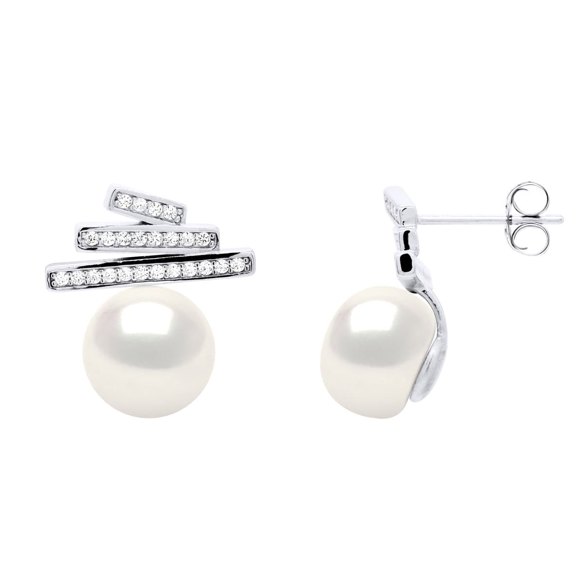 Boucles d'Oreilles Véritable Perle d'Eau Douce Bouton 9-10 mm — Argent 925 Millièmes Rhodié 1