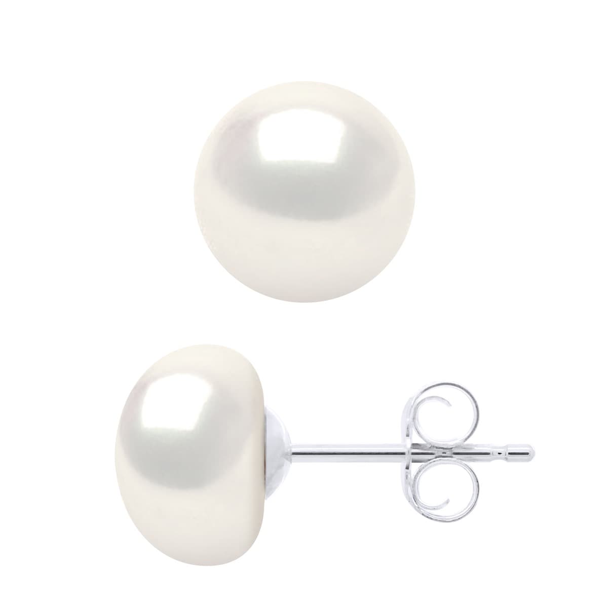 Boucles d'Oreilles Véritables Perles de Culture d'Eau Douce Boutons 8-9 mm — Argent 925 Millièmes 1