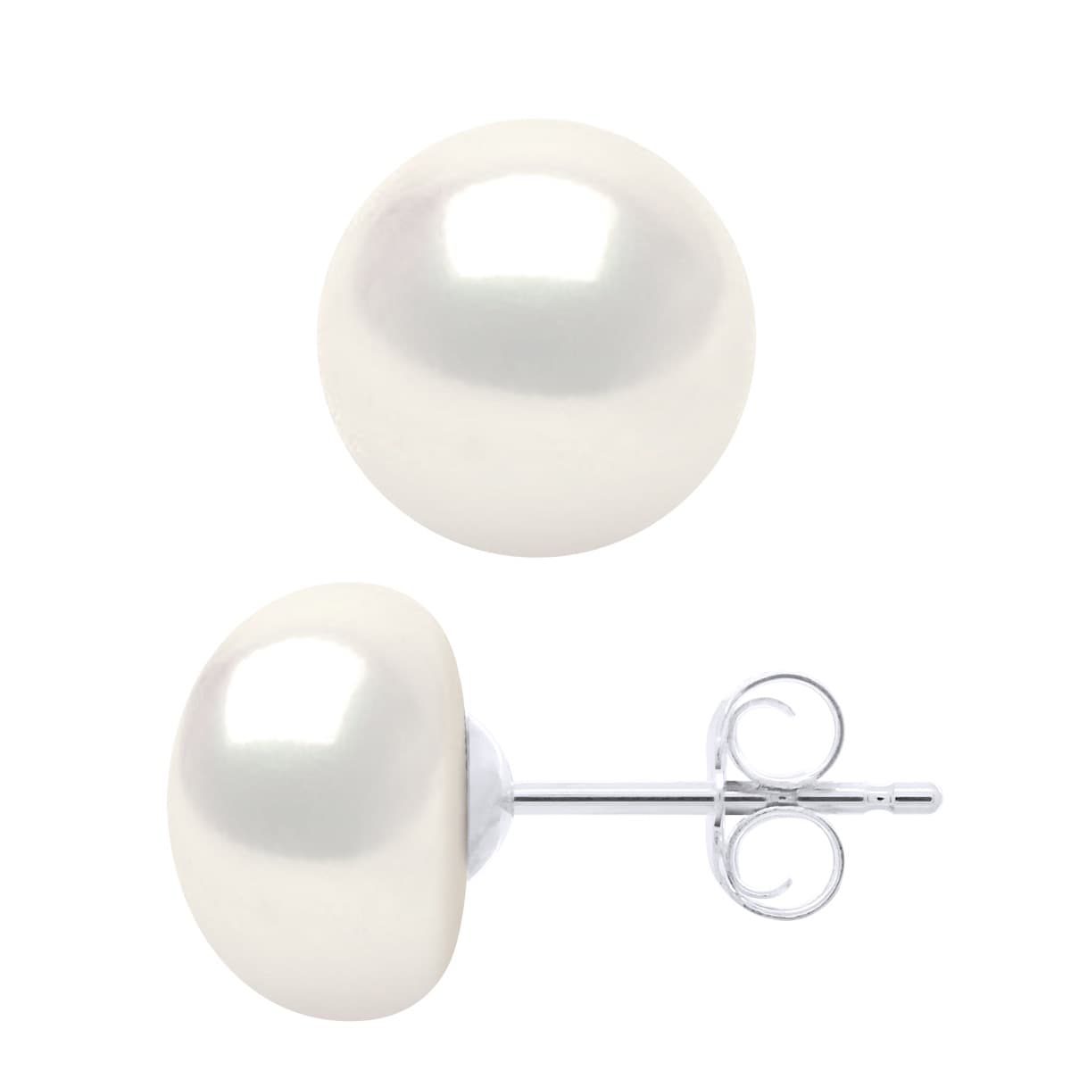 Boucles d'Oreilles Véritables Perles de Culture d'Eau Douce Boutons 8-9 mm — Argent 925 Millièmes 1