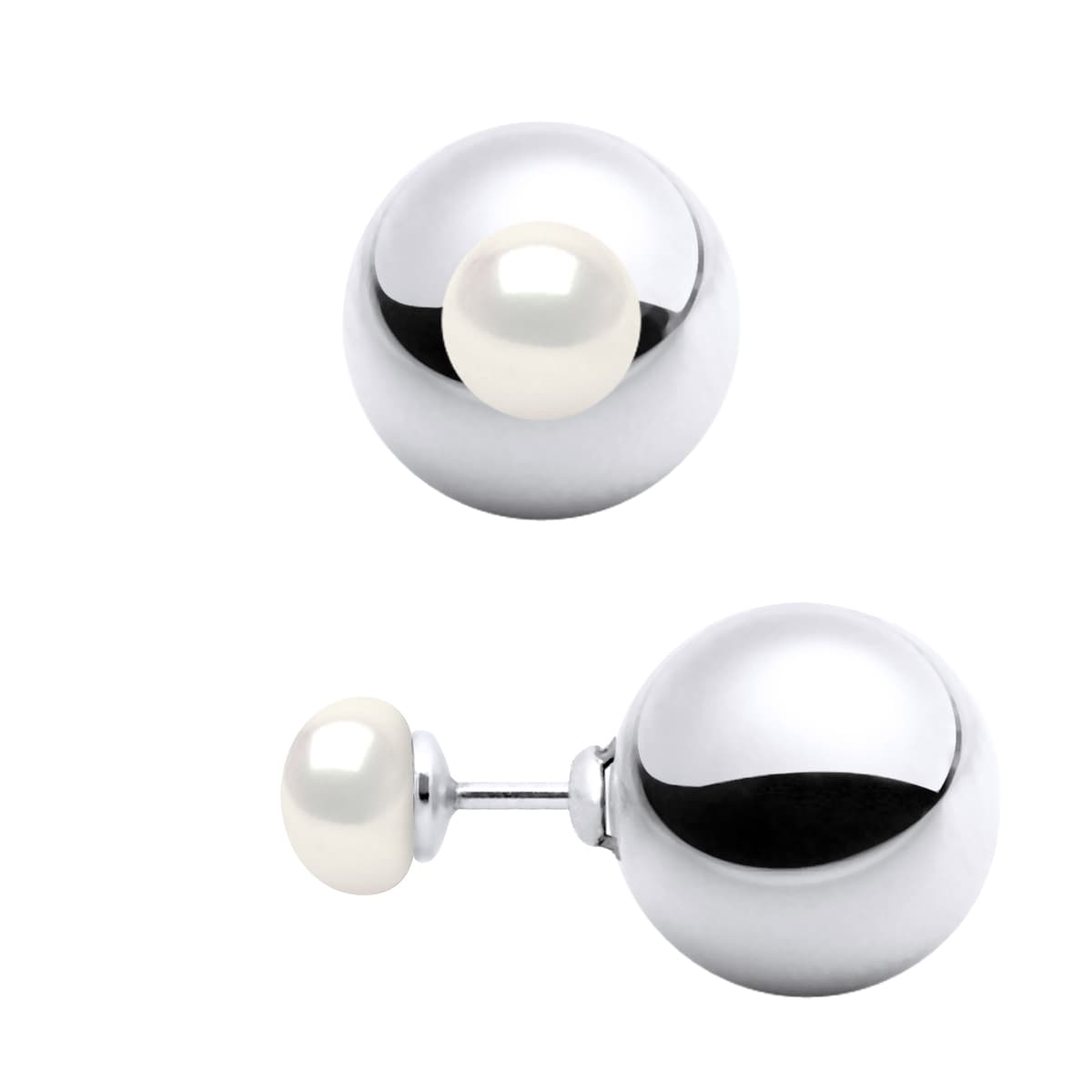 Boucles d'Oreilles Véritables Perles d'Eau Douce Boutons 6-7 mm — Argent 925 Millièmes Rhodié 1