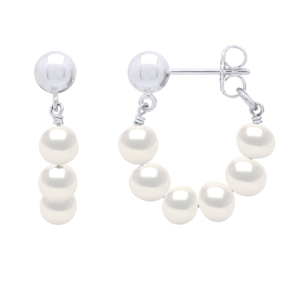 Boucles d'Oreilles Pendantes Véritables Perles d'Eau Douce Semi-6-7 mm — Argent 925 Millièmes Rhodié 1