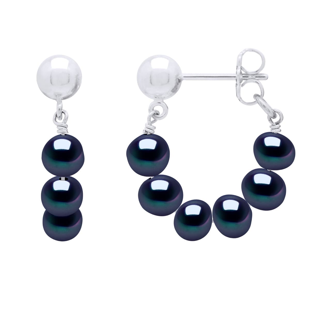 Boucles d'Oreilles Pendantes Véritables Perles d'Eau Douce Semi-6-7 mm — Argent 925 Millièmes Rhodié 1