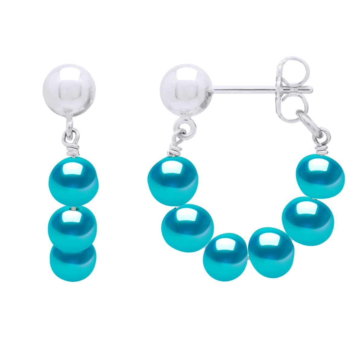 Boucles d'Oreilles Pendantes Véritables Perles d'Eau Douce Semi-6-7 mm — Argent 925 Millièmes Rhodié 1