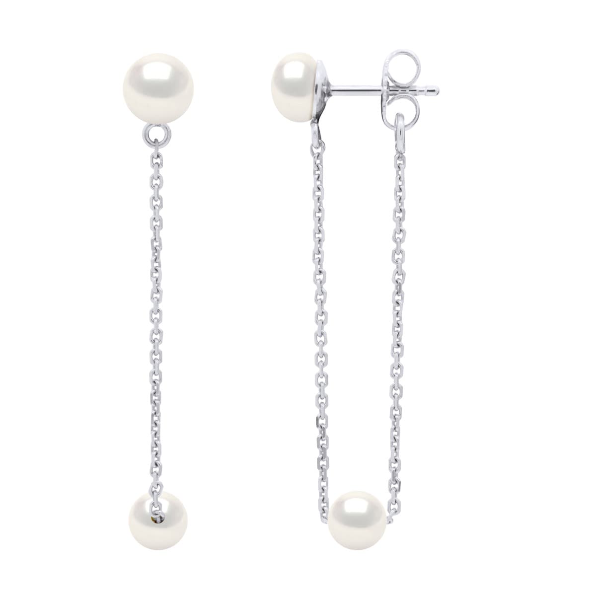 Boucles d'Oreilles Maille Forçat Véritables Perles d'Eau Douce 6-7 mm — Argent 925 Millièmes Rhodié 1