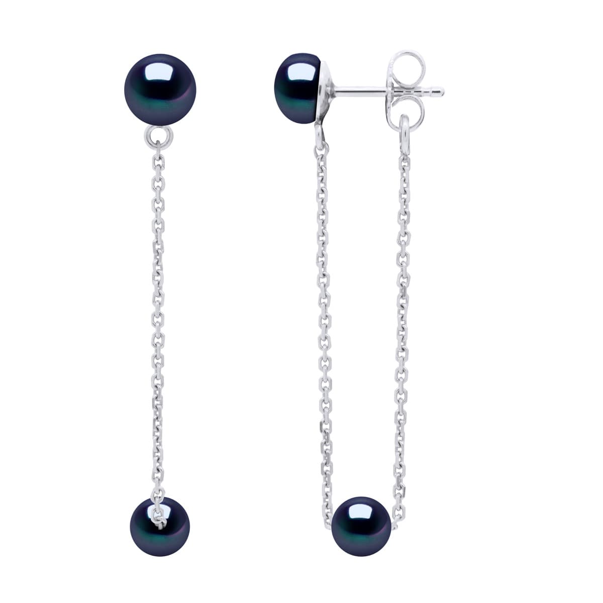 Boucles d'Oreilles Maille Forçat Véritables Perles d'Eau Douce 6-7 mm — Argent 925 Millièmes Rhodié 1