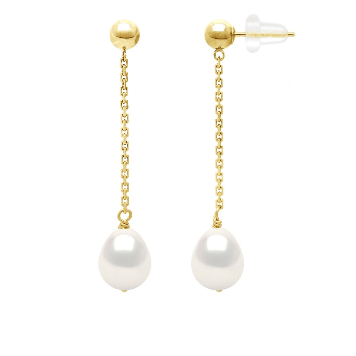 Boucles d'Oreilles Pendantes Véritables Perles de Culture d'Eau Douce Poires 7-8 mm — Vermeil 1