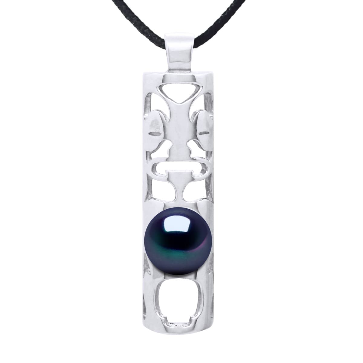 Collier Véritable Perle d'Eau Douce Ronde 9-10 mm — Argent 925 Millièmes Rhodié — 50 cm — Homme 1