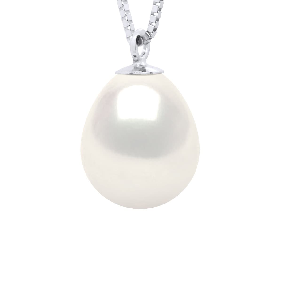 Collier Véritable Perle de Culture d'Eau Douce Poire 9-10 mm — Or Blanc 375 Millièmes — 42 cm 1