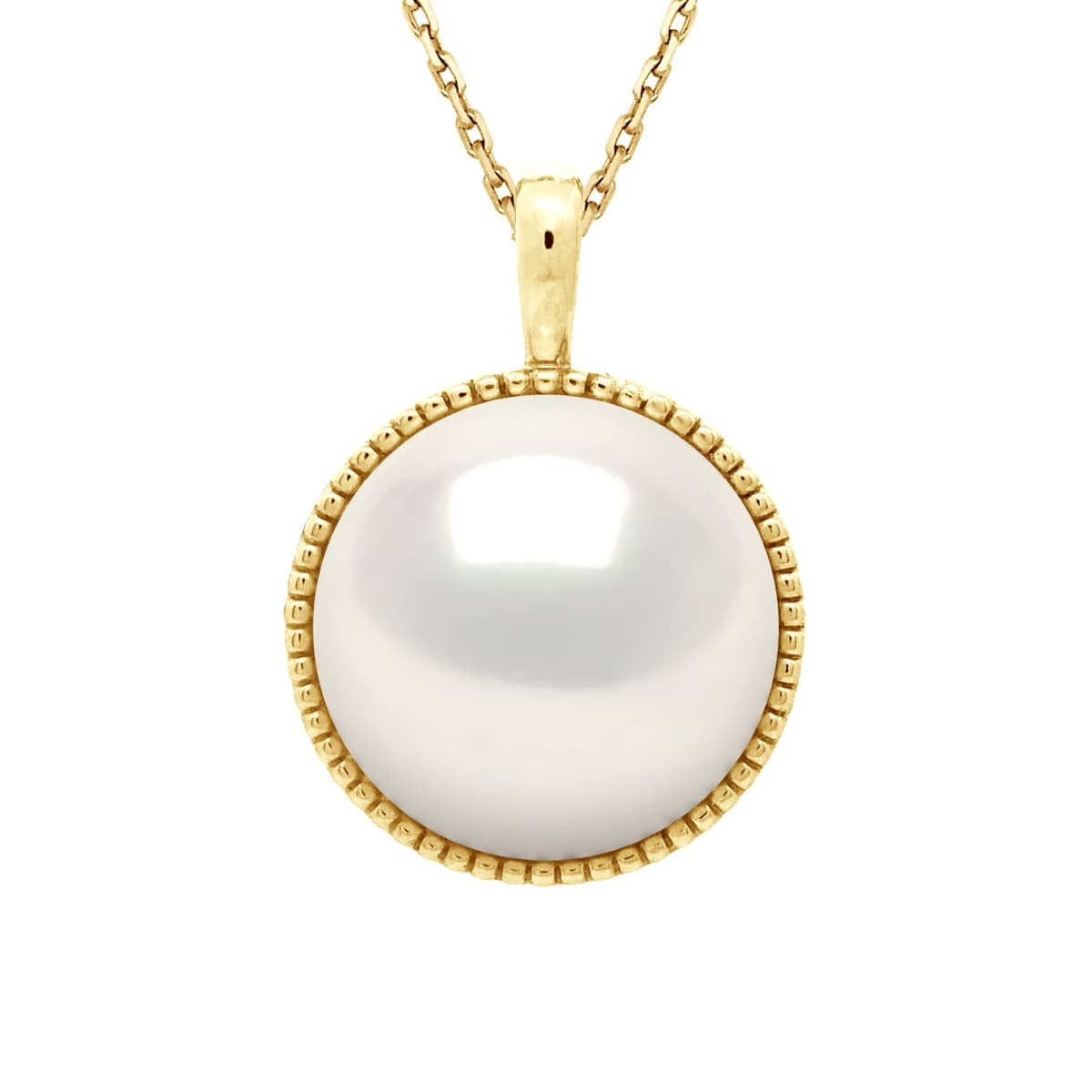 Pendentif Bélière Véritable Perle de Culture d'Eau Douce Bouton 10-11 mm — Or Jaune 375 Millièmes 1