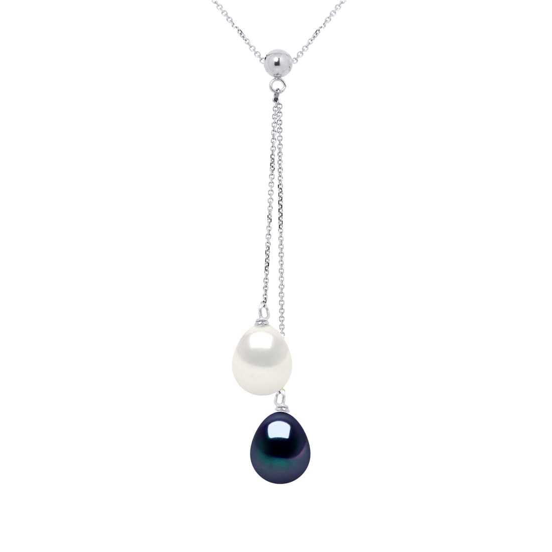 Collier Véritables Perles de Culture d'Eau Douce Poires 8-9 mm — Or Blanc 375 Millièmes — 42 cm 1