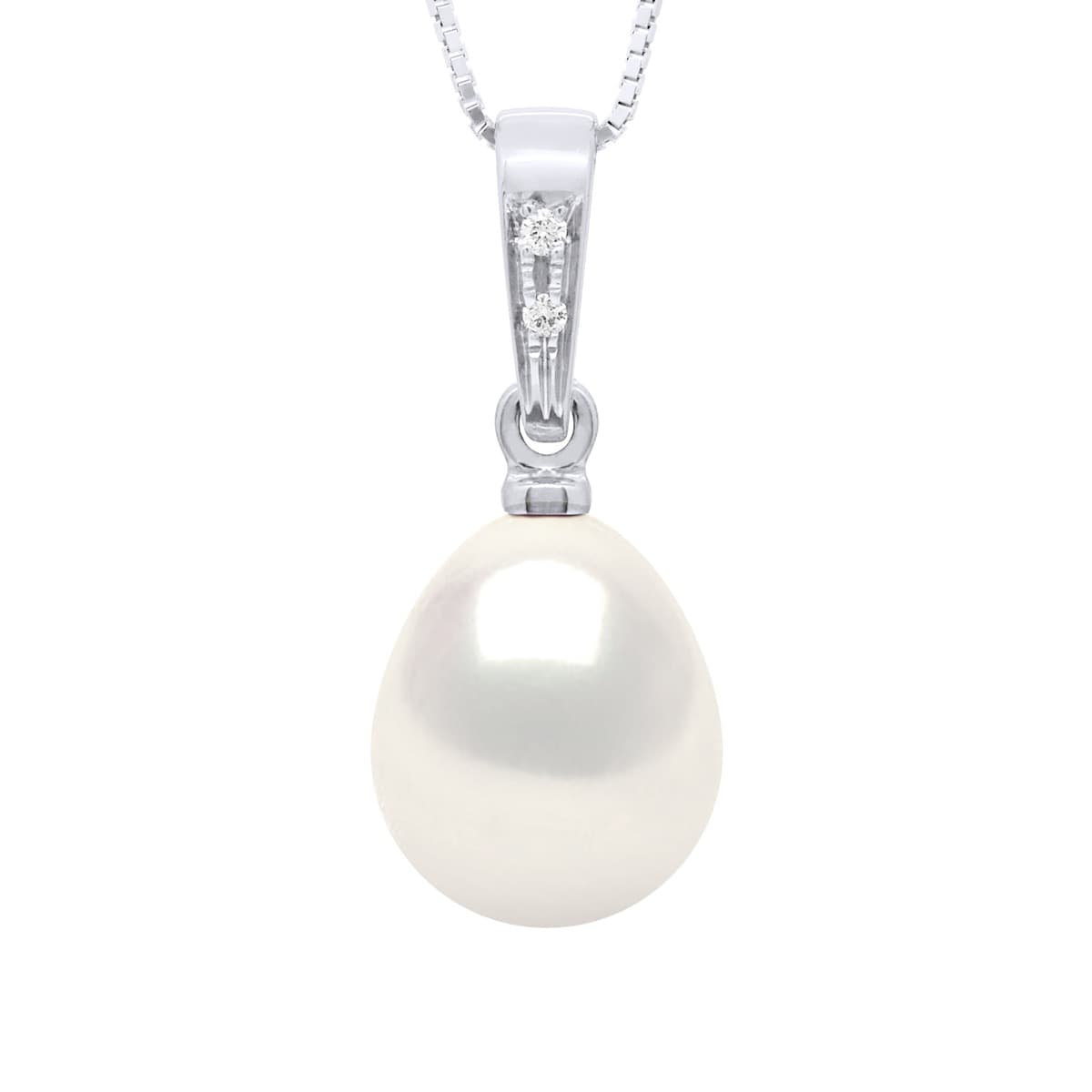 Pendentif Véritable Perle de Culture d'Eau Douce Poire 8-9 mm — Or Blanc 375 Millièmes 1