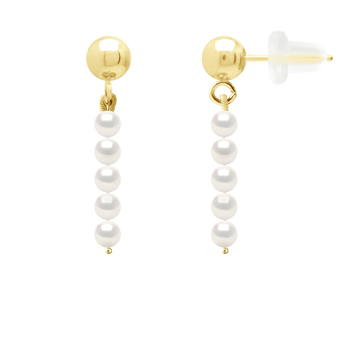 Boucles d'Oreilles Véritables Perles de Culture d'Eau Douce Rondes 3-4 mm — Or Jaune 375 Millièmes 1