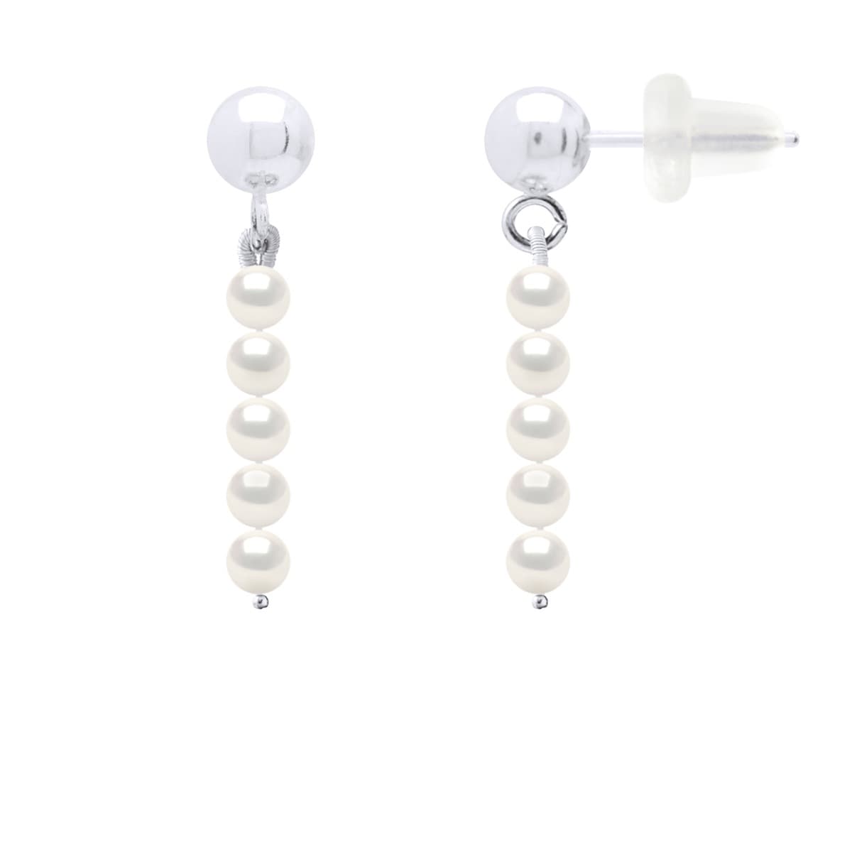 Boucles d'Oreilles Véritables Perles de Culture d'Eau Douce Rondes 3-4 mm — Or Blanc 375 Millièmes 1