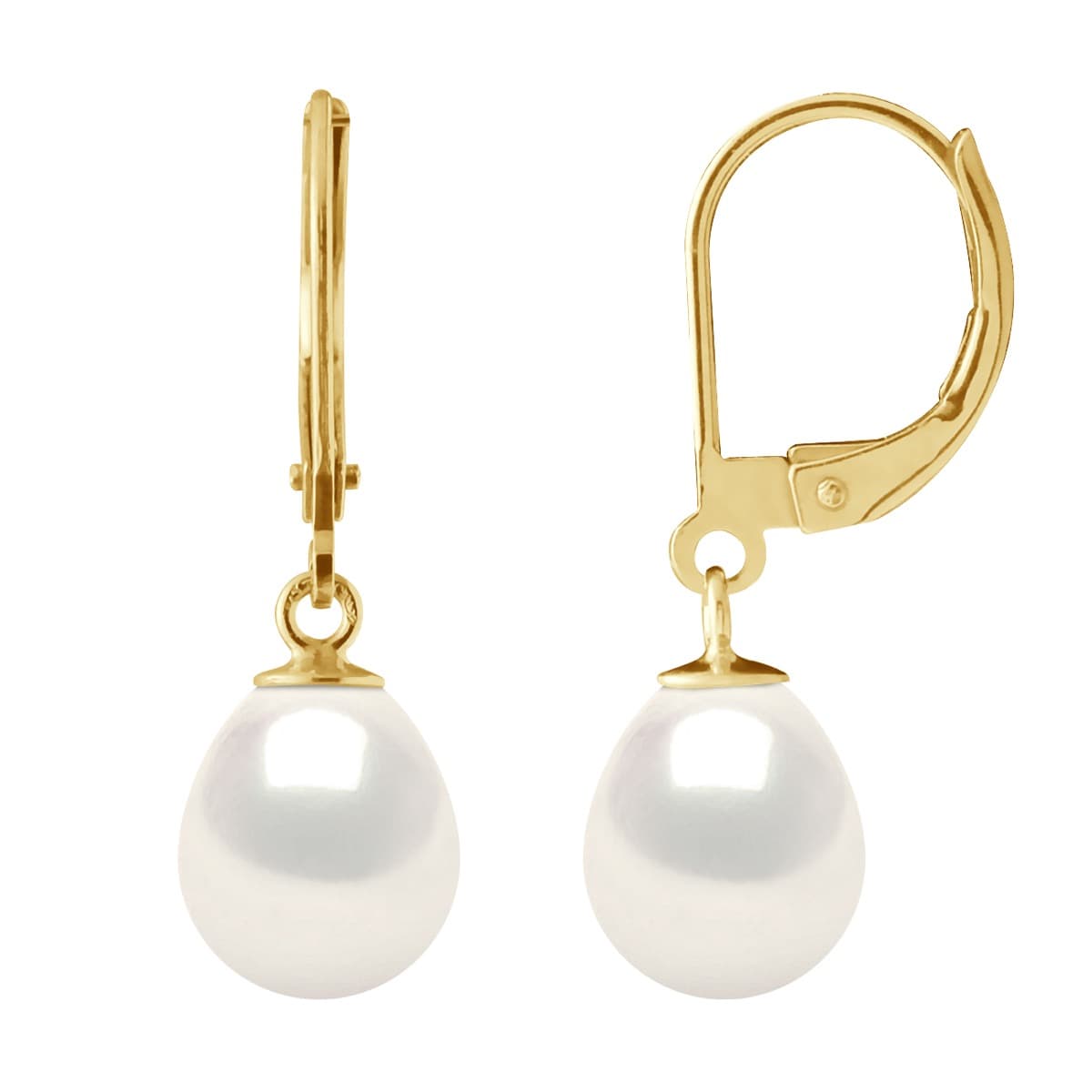 Boucles d'Oreilles Véritables Perles de Culture d'Eau Douce Poires 8-9 mm — Or Jaune 375 Millièmes 1