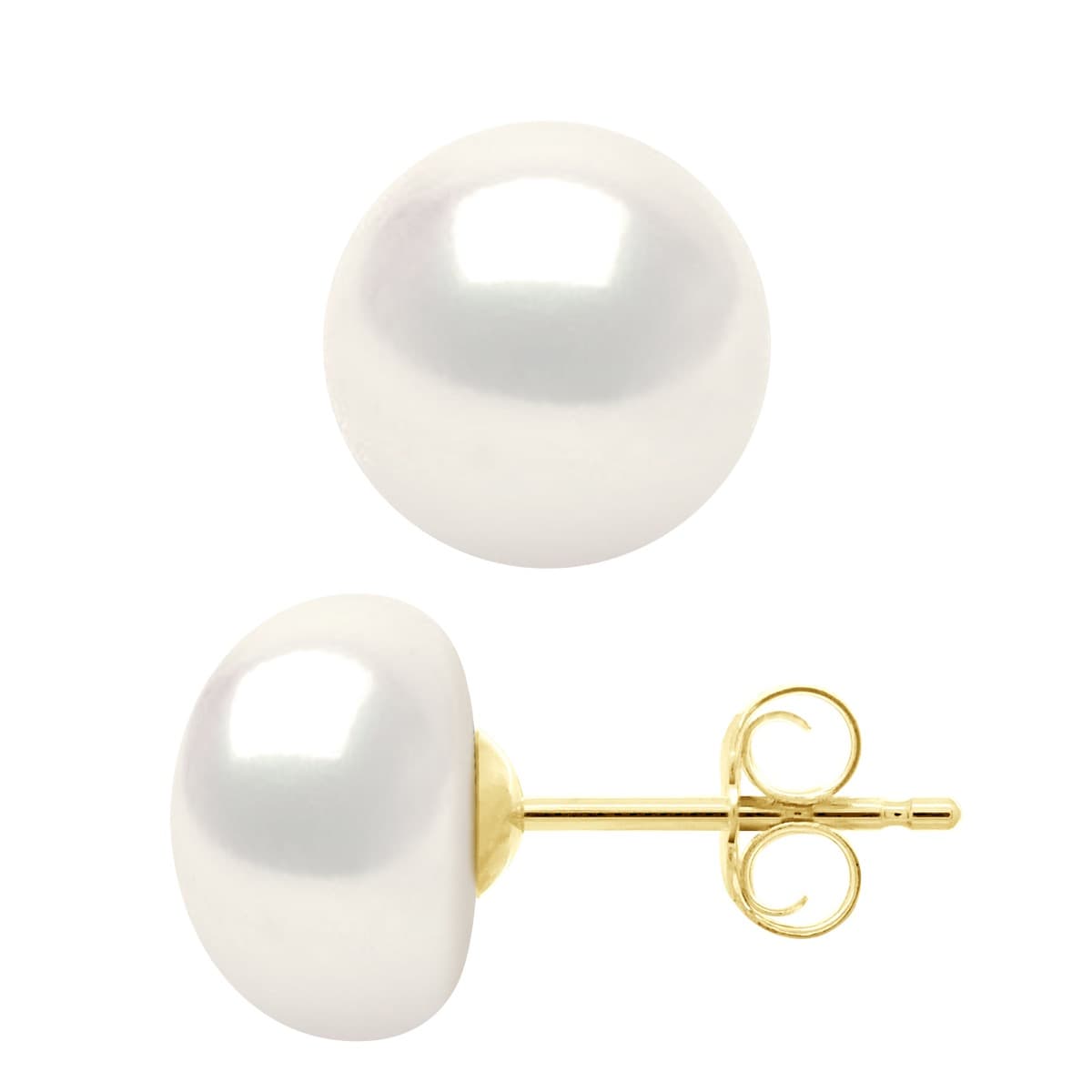 Boucles d'Oreilles Véritables Perles de Culture d'Eau Douce Boutons 9-10 mm — Or Jaune 375 Millièmes 1