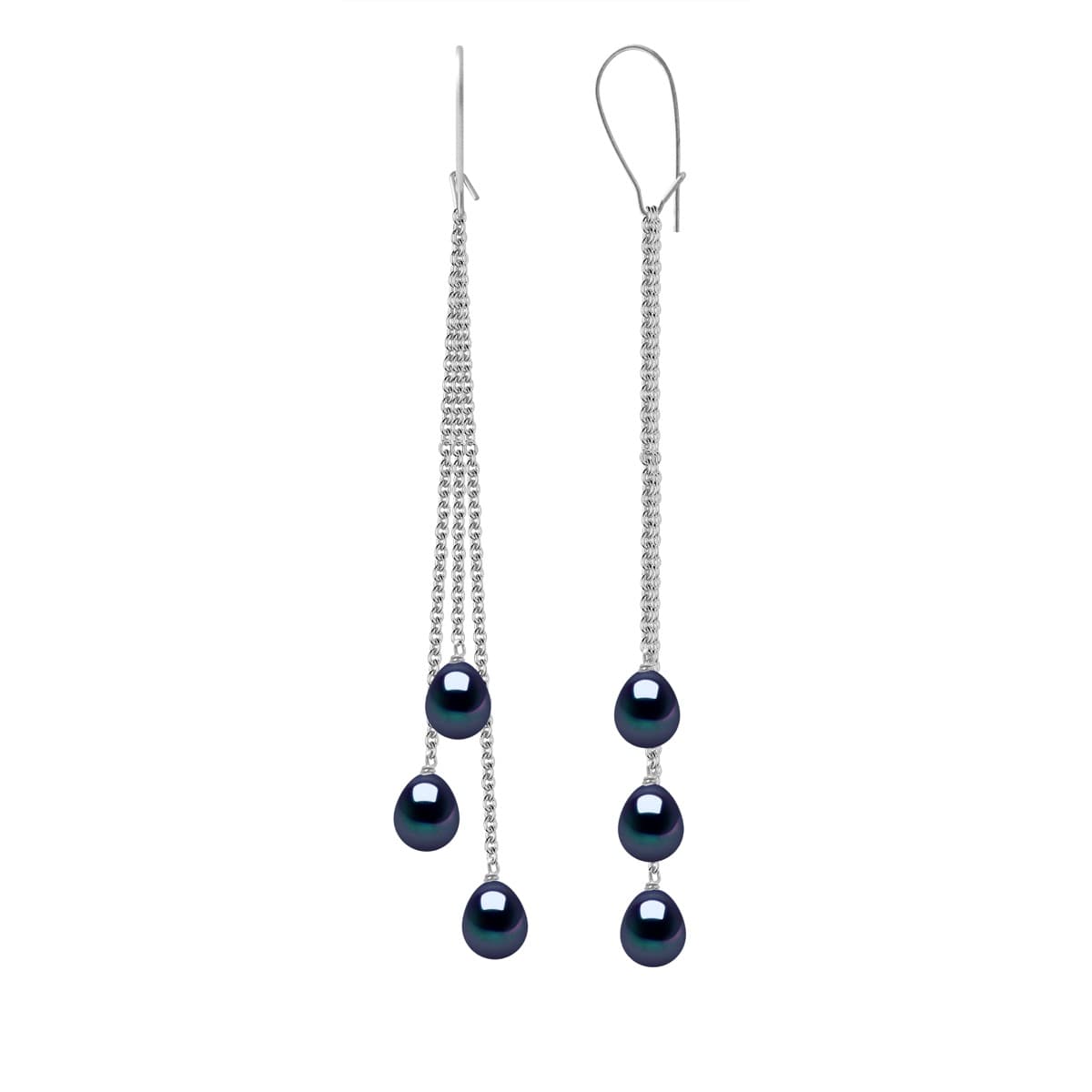 Boucles d'Oreilles Véritables Perles de Culture d'Eau Douce Poires 6-7 mm — Or Blanc 375 Millièmes 1