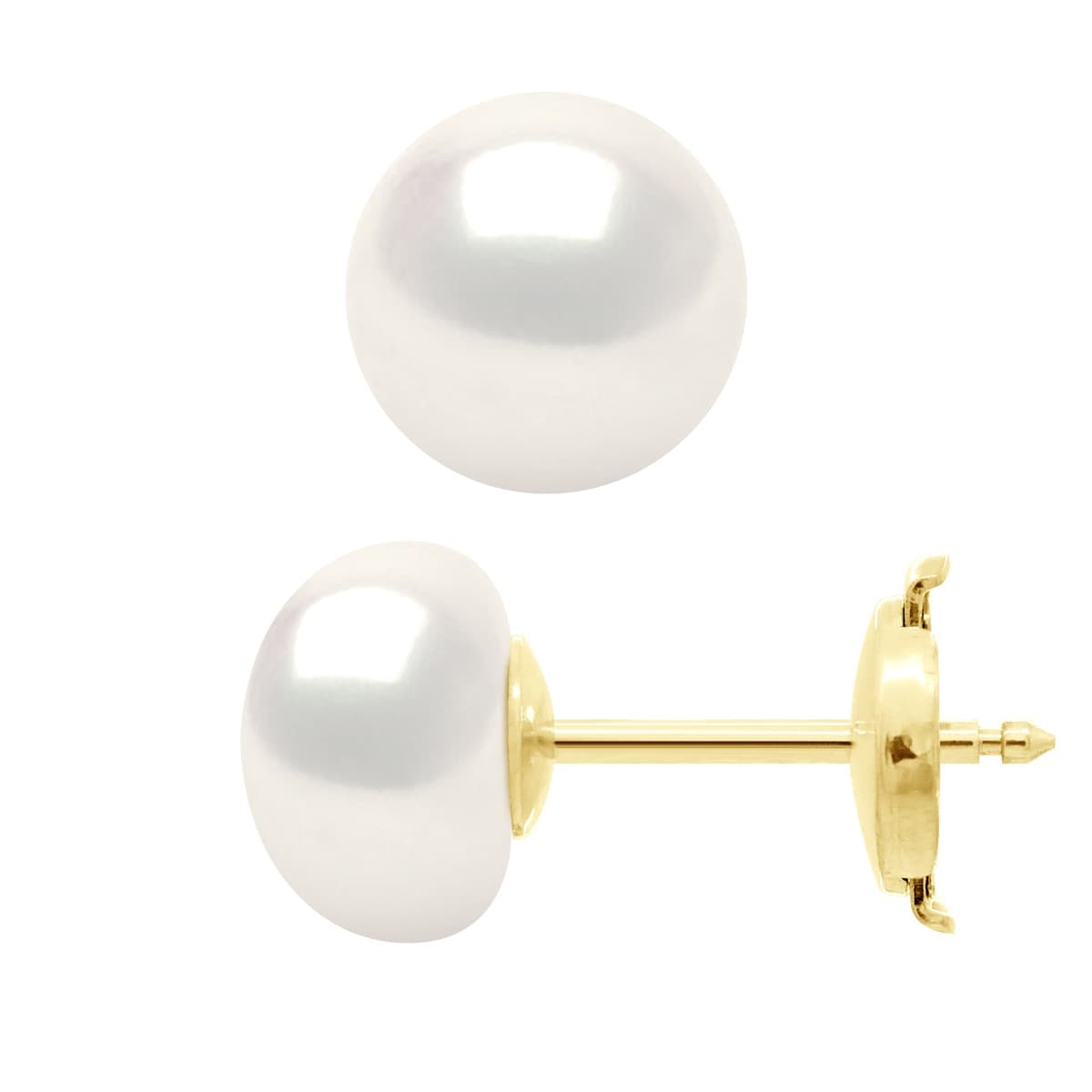 Boucles d'Oreilles Véritables Perles de Culture d'Eau Douce Boutons 8-9 mm — Or Jaune 375 Millièmes 1