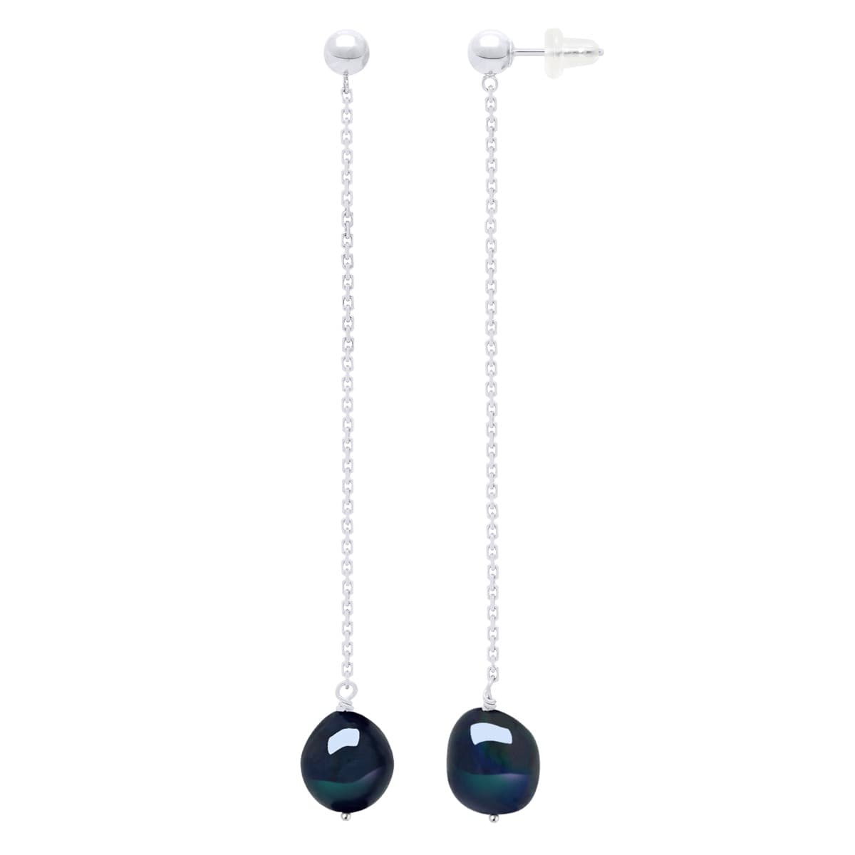 Boucles d'Oreilles Pendantes Véritables Perles de Tahiti Baroques 8-9 mm — Or Blanc 375 Millièmes 1
