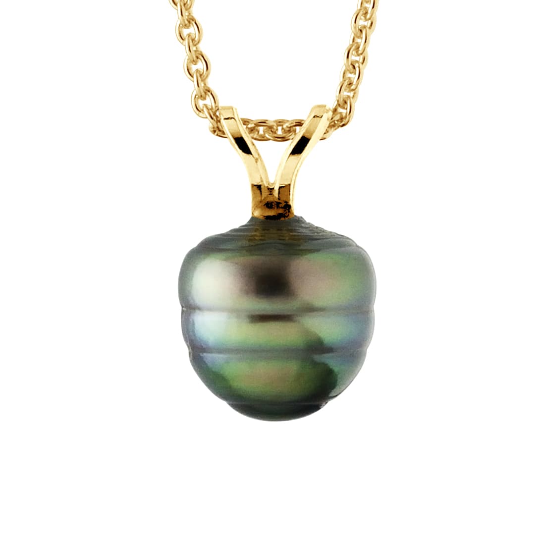 Pendentif Bélière Véritable Perle de Tahiti Cerclée 8-9 mm — Or Jaune 375 Millièmes 1