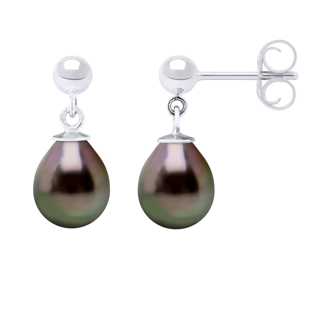 Boucles d'Oreilles Pendantes Véritables Perles de Tahiti Poires 8-9 mm — Or Blanc 375 Millièmes 1