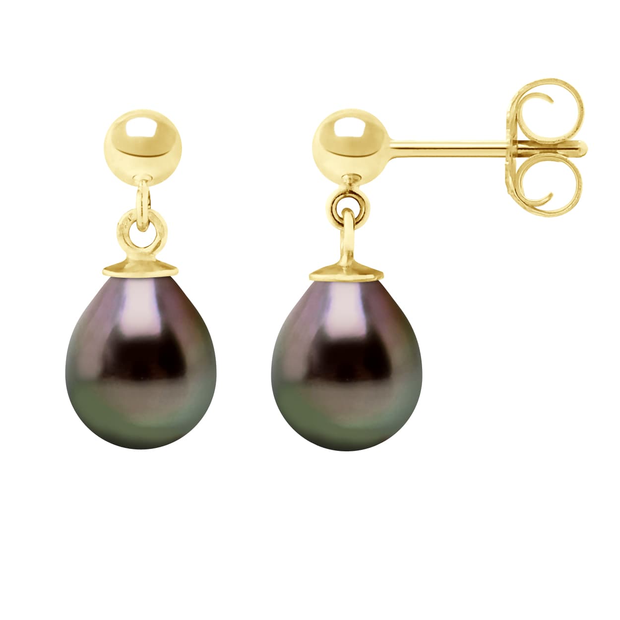 Boucles d'Oreilles Pendantes Véritables Perles de Tahiti Poires 8-9 mm — Or Jaune 375 Millièmes 1