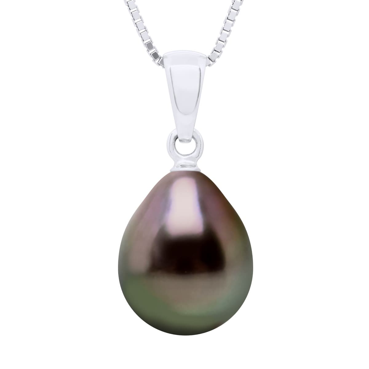 Pendentif Bélière Véritable Perle de Tahiti Poire 9-10 mm — Or Blanc 375 Millièmes 1