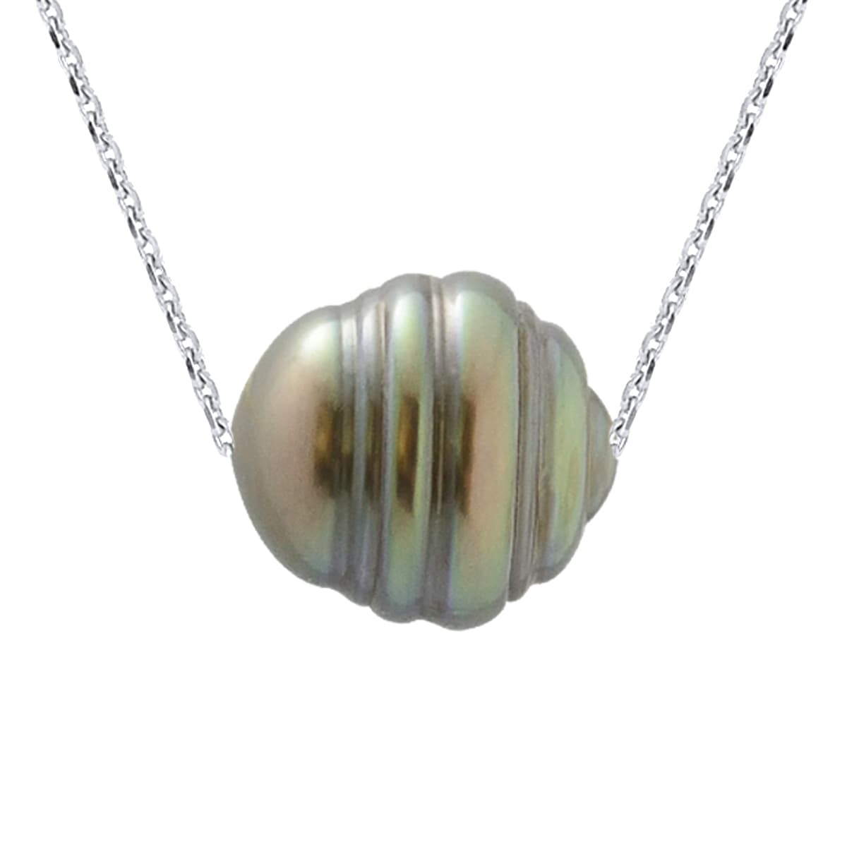 Collier Véritable Perle de Tahiti Cerclée 11-12 mm — Or Blanc 375 Millièmes — 42 cm 1