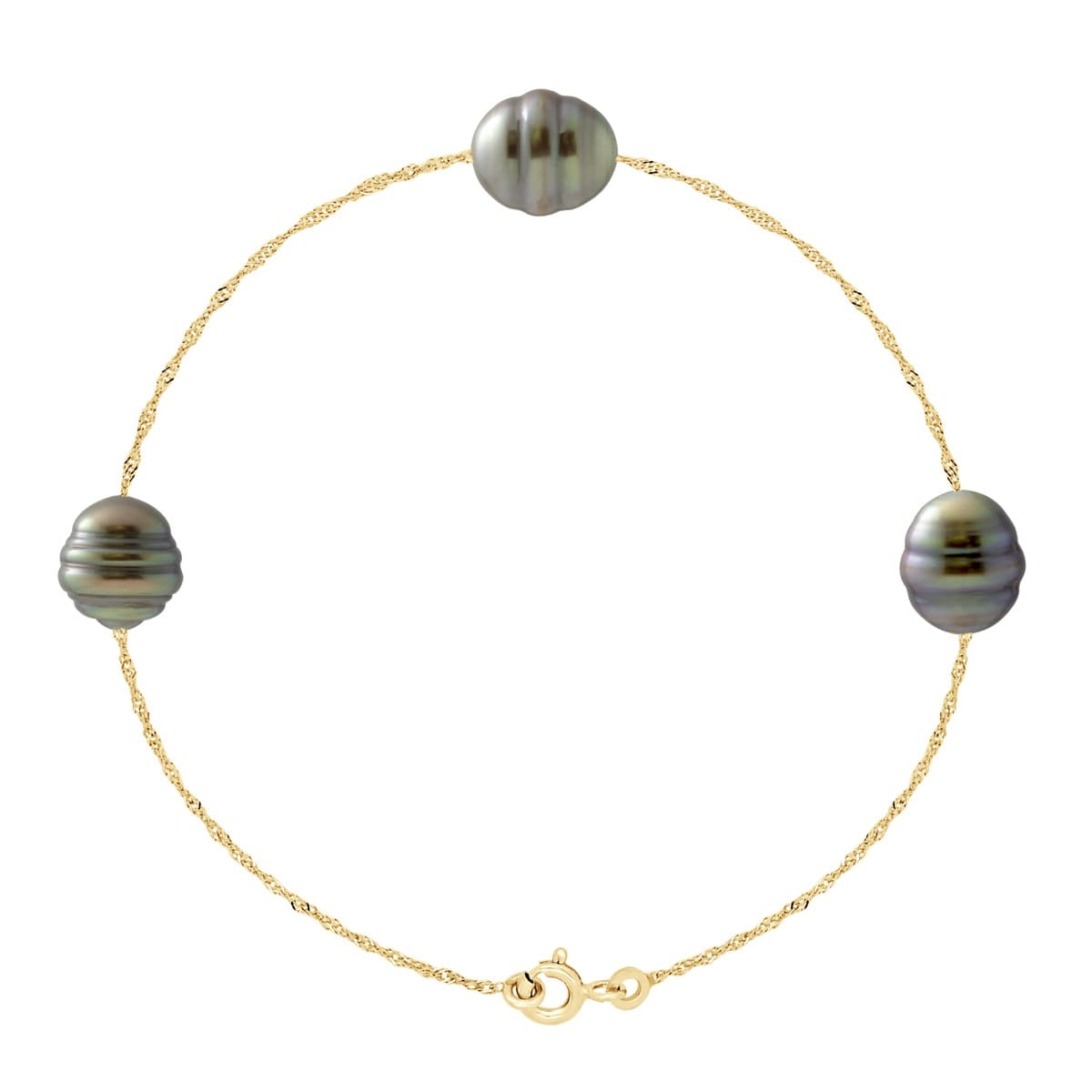 Bracelet Véritables Perles de Tahiti Cerclées 9-10 mm — Or Jaune 375 Millièmes — 18 cm 1