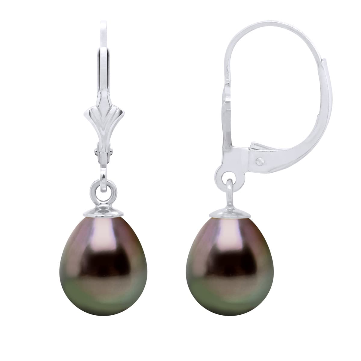 Boucles d'Oreilles Véritables Perles de Tahiti Poires 8-9 mm — Or Blanc 375 Millièmes 1