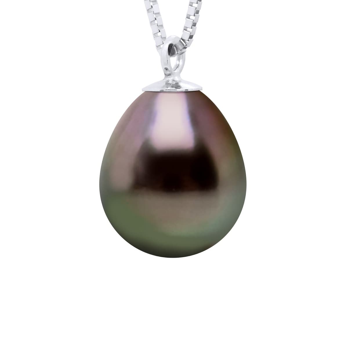 Collier Véritable Perle de Tahiti Poire 9-10 mm — Or Blanc 375 Millièmes — 42 cm 1