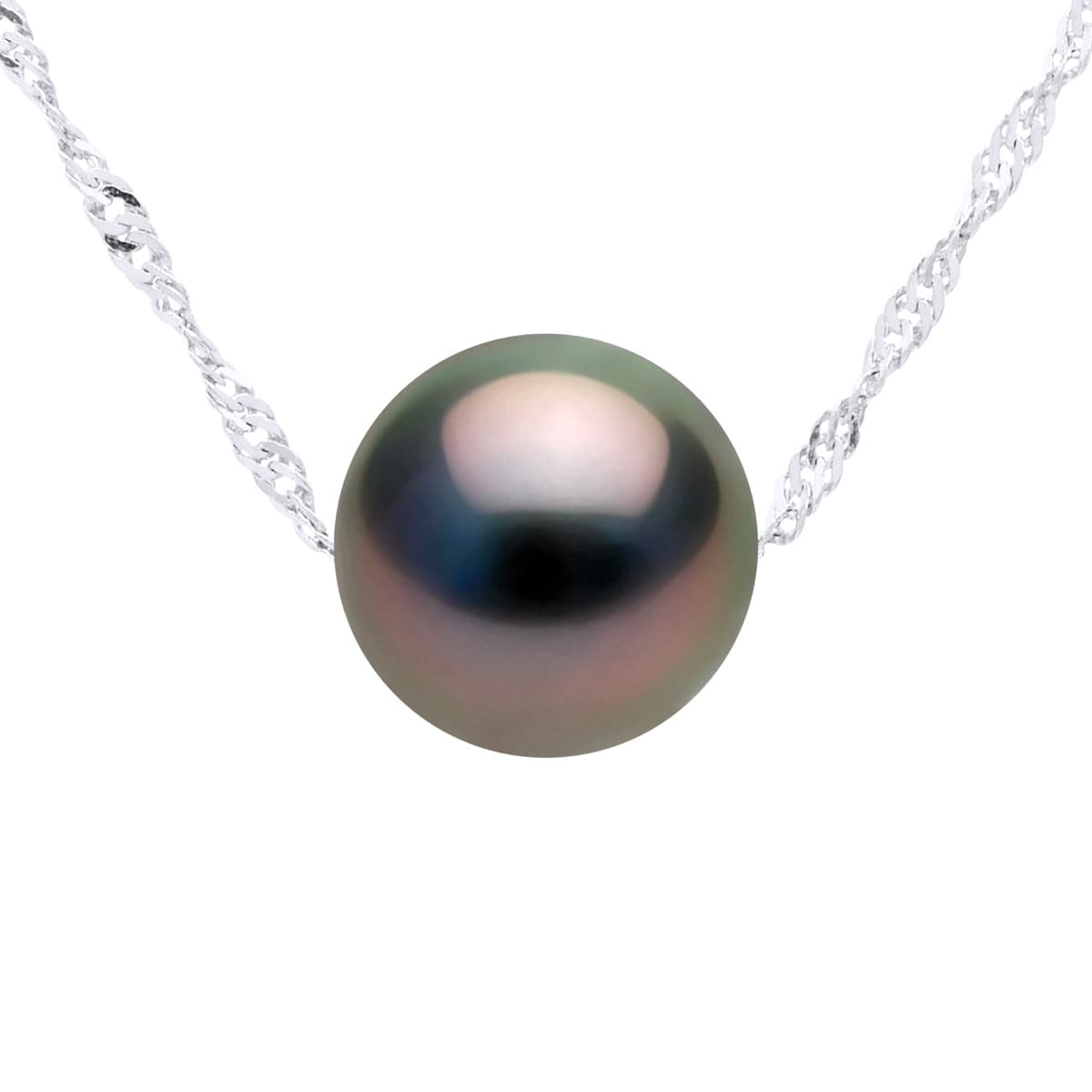 Collier Véritable Perle de Tahiti Ronde 8-9 mm — Or Blanc 375 Millièmes — 42 cm 1
