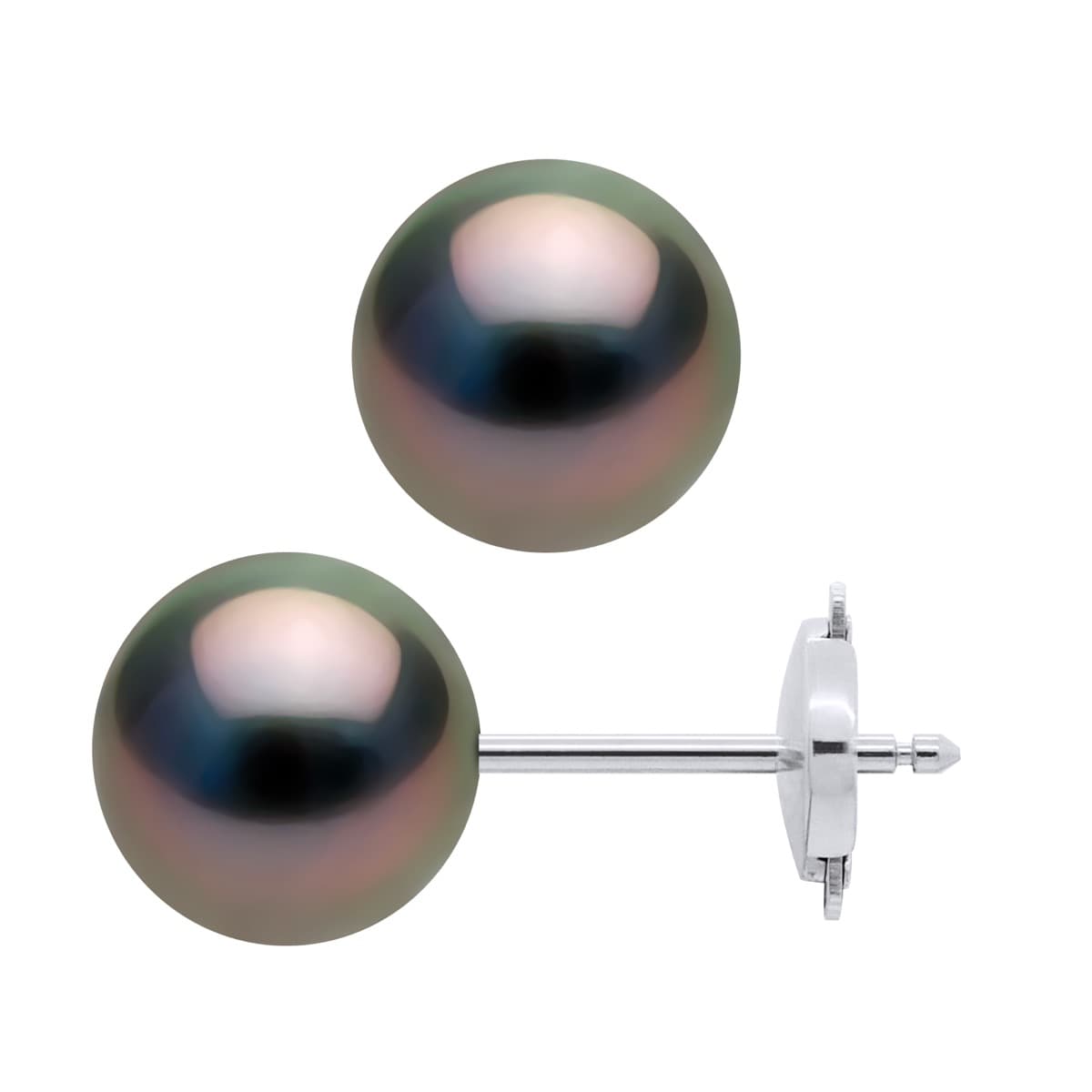 Boucles d'Oreilles Véritables Perles de Tahiti Rondes 9-10 mm — Or Blanc 375 Millièmes 1