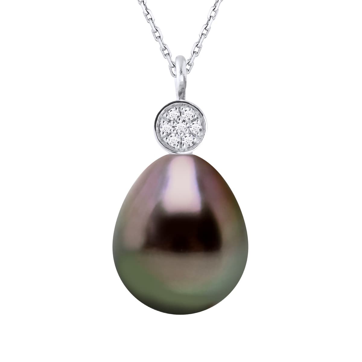 Collier Véritable Perle de Tahiti Poire 9-10 mm — Or Blanc 375 Millièmes — 42 cm 1