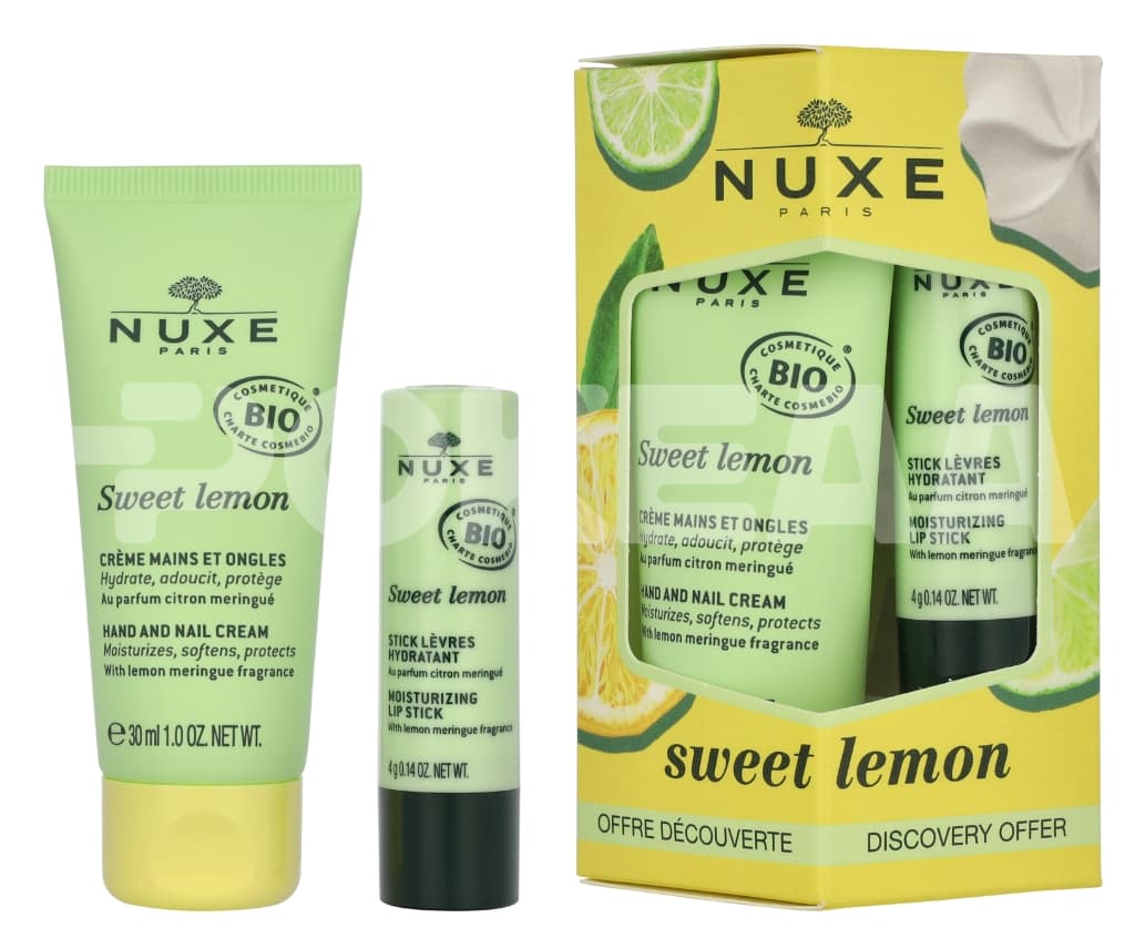 Nuxe Sweet Lemon Kit 34ml - Softening Lip Stick 4g/Hand And Nail Cream 30ml 1