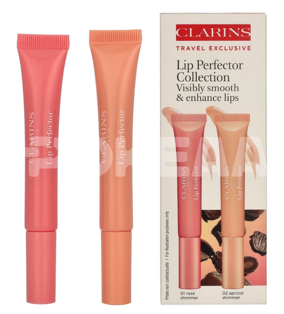 Clarins Natural Lip Perfector Set 24ml - #01 Rose Shimmer 12ml/ #02 Apricot Shimmer 12ml 1