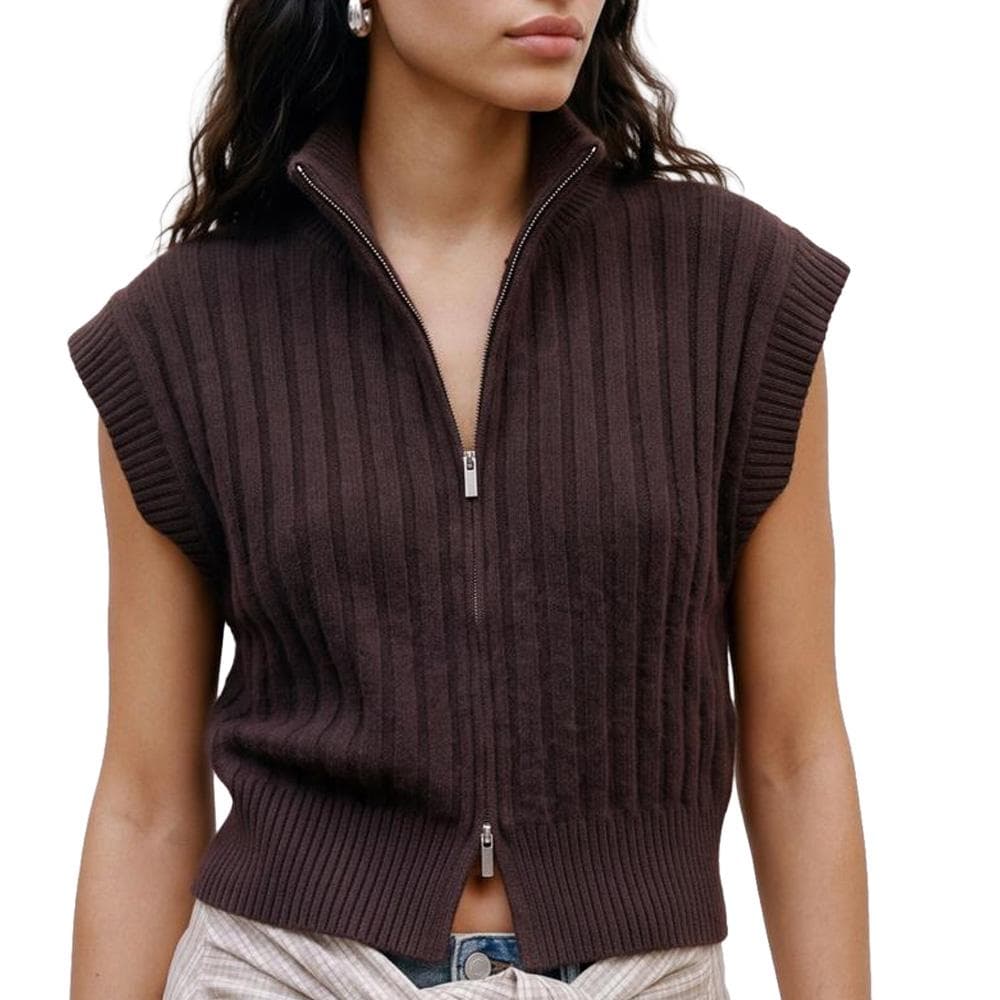 Gilet sans manches maille femme Marron Vero Moda Highneck 1
