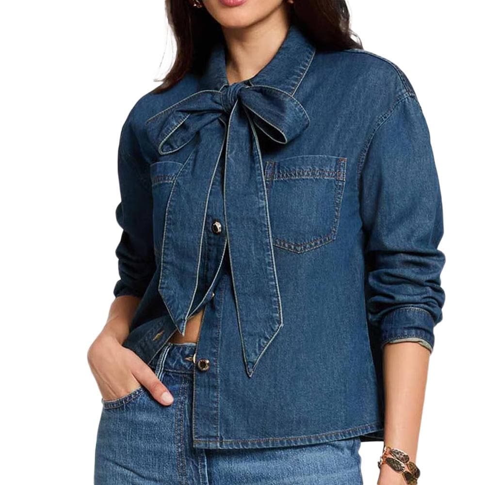 Chemise en jean bleu femme avec nœud Morgan Lavalliere 1