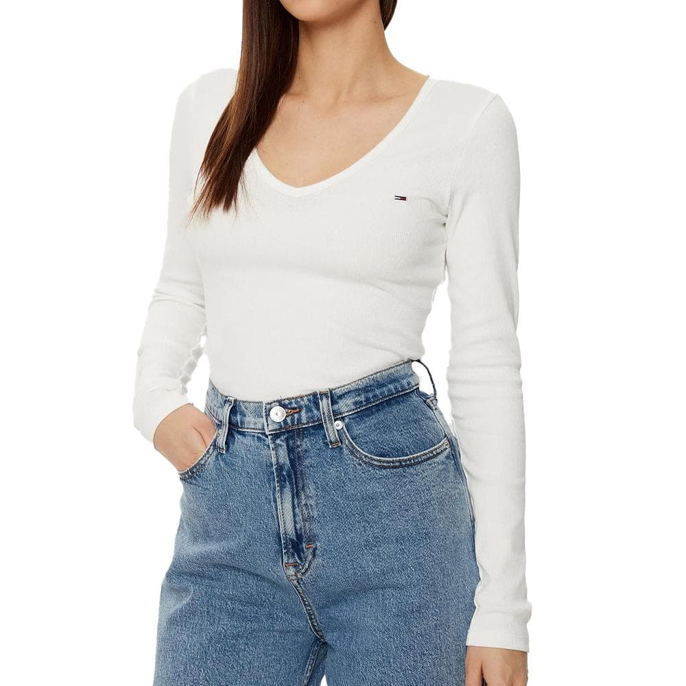 T-shirt Manches Longues Écru Femme Tommy Hilfiger Essential 1