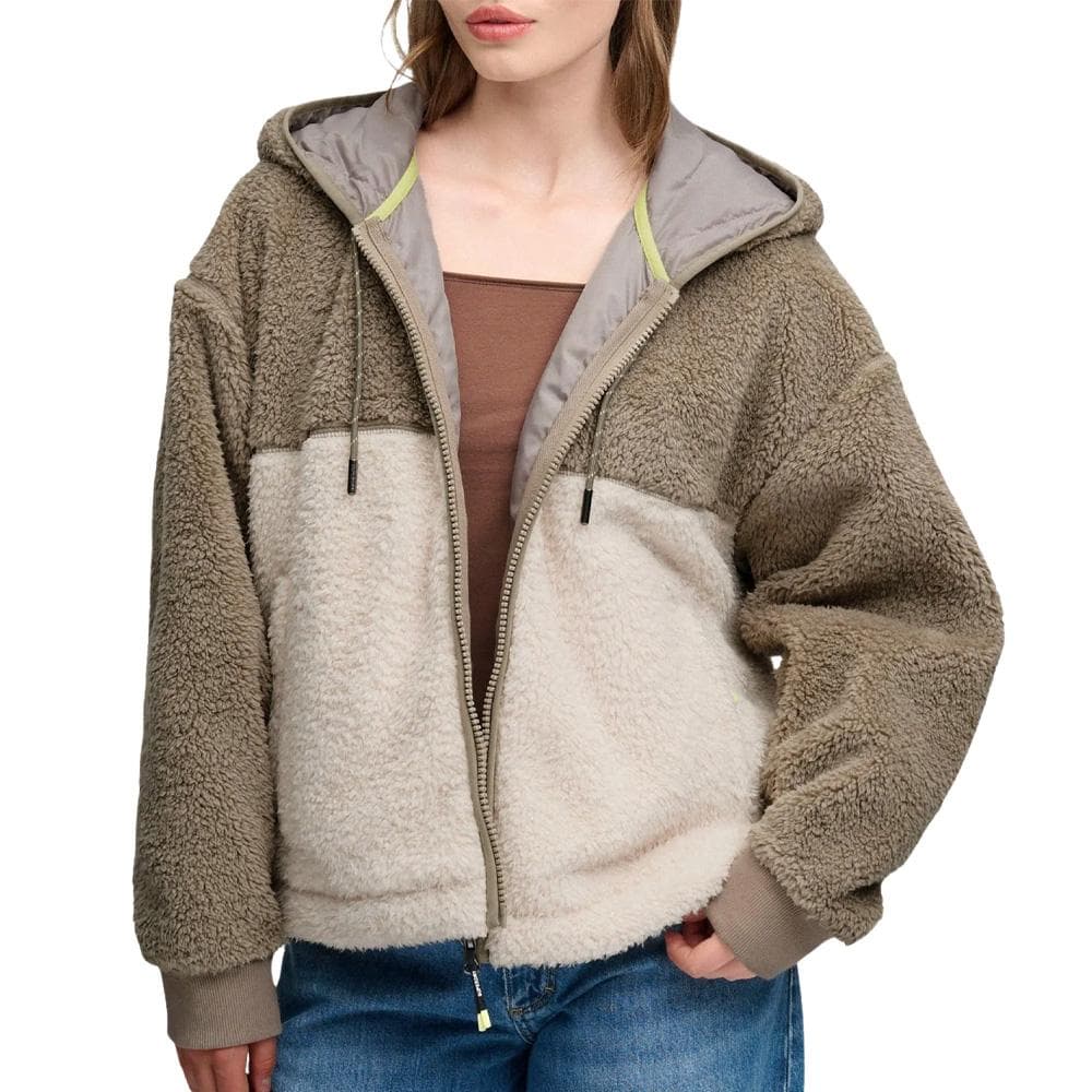 Veste sherpa à capuche femme beige femme Superdry Super Soft Ziphood 1