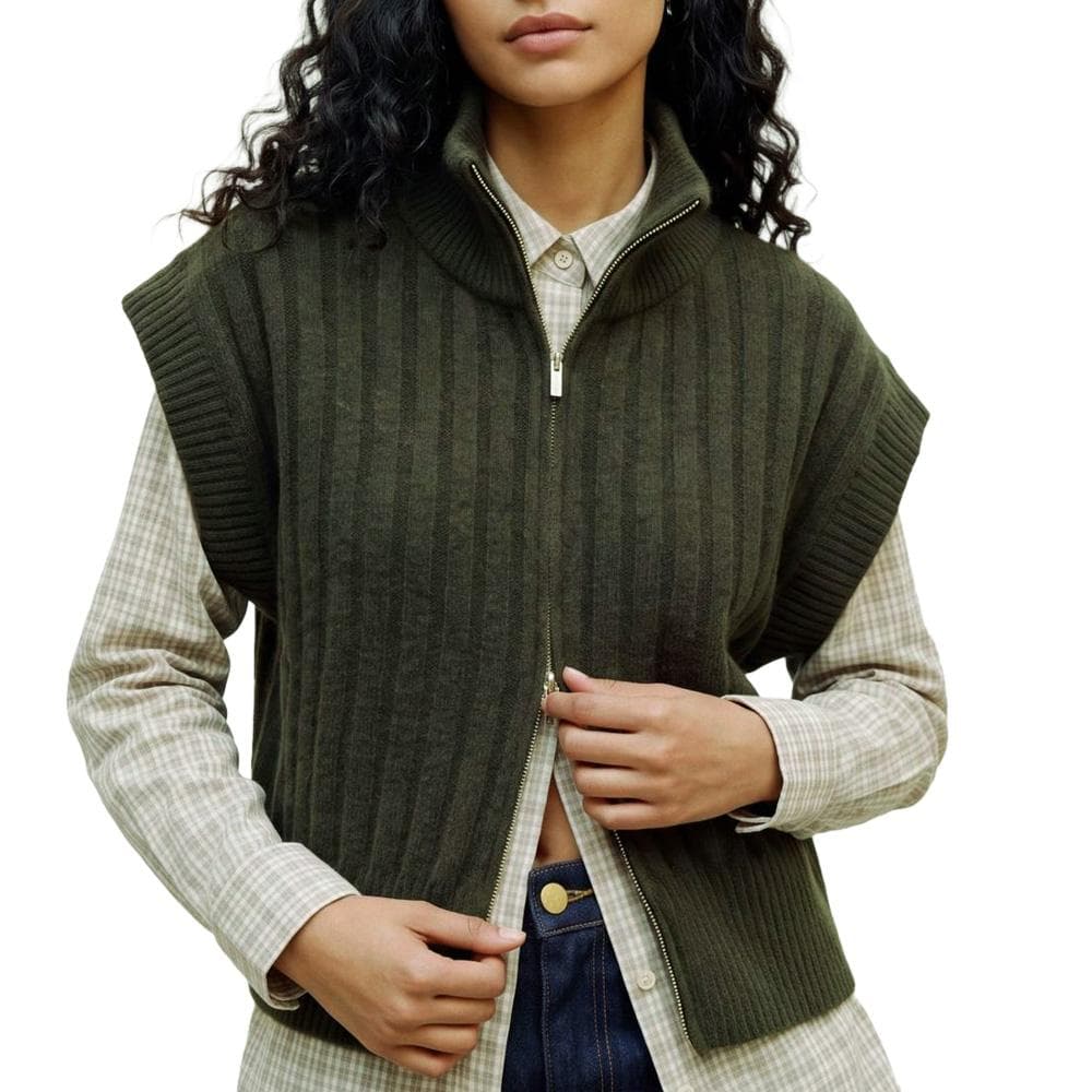 Gilet sans manches maille femme Kaki Vero Moda Highneck 1