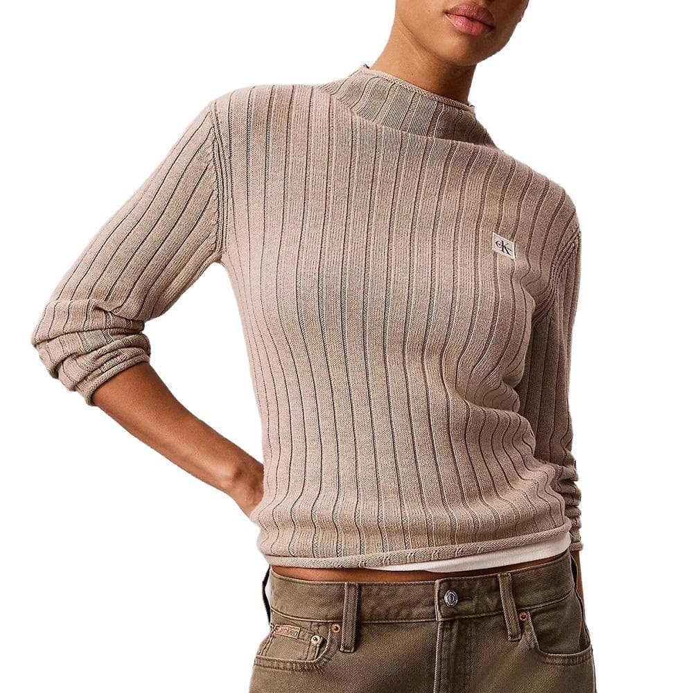Pull Beige Foncé Femme Calvin Klein Jeans Woven Label 1