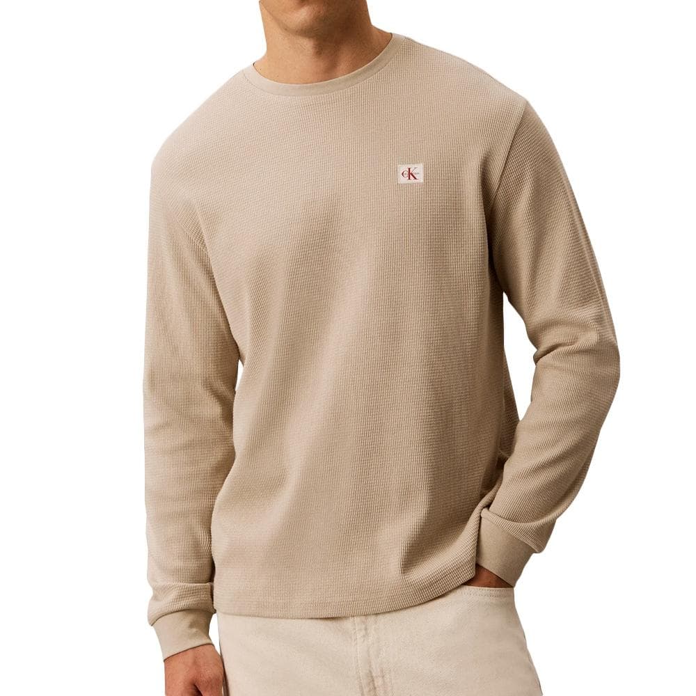 Sweat Beige Homme Calvin Klein Jeans Waffle Badgeses 1