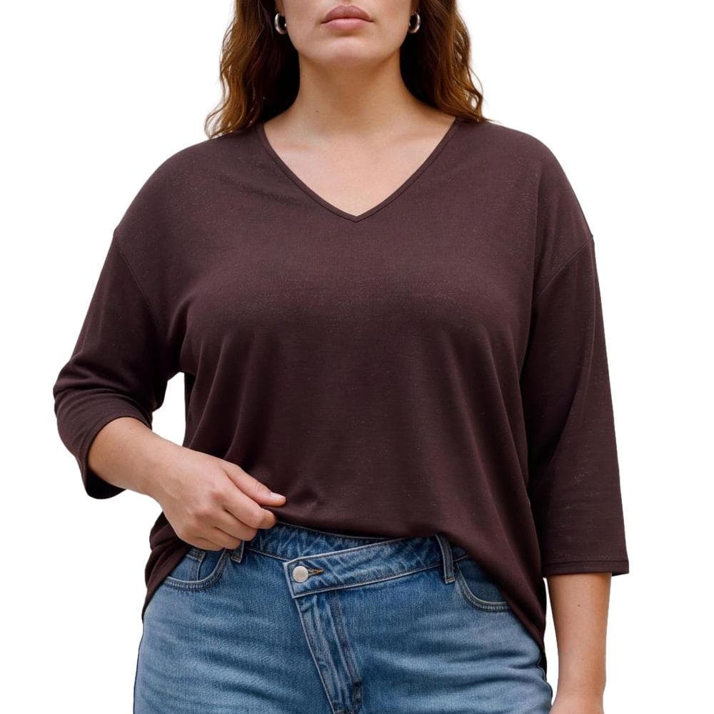 T-Shirt Marron Femme Vero Moda Ckanva 3/4 1