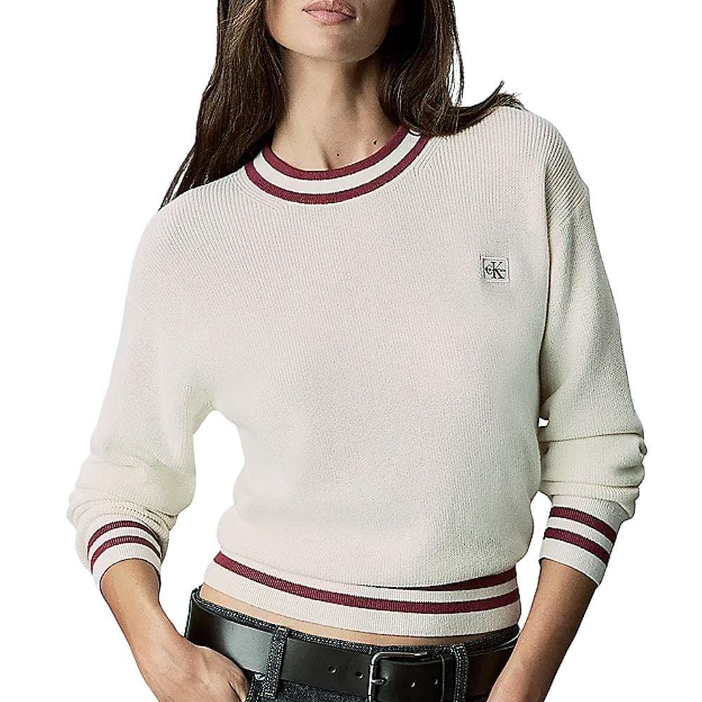 Pull Beige/Rouge Femme Calvin Klein Jeans Woven Label 1