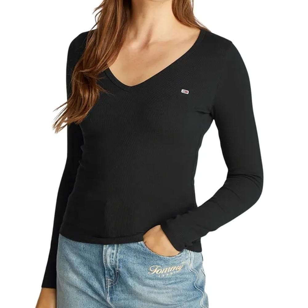 T-shirt Manches Longues Noir Femme Tommy Hilfiger Essential 1