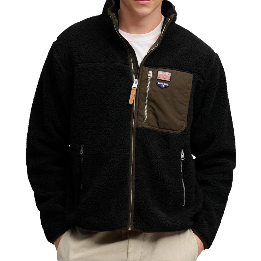 Veste polaire sherpa homme noir et kaki Superdry Vintage Retro 1