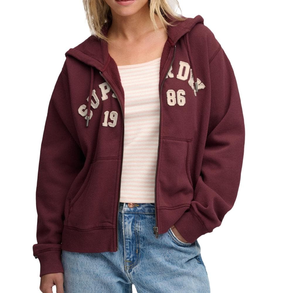 Sweat zippé à capuche femme bordeaux Superdry Relaxed 1